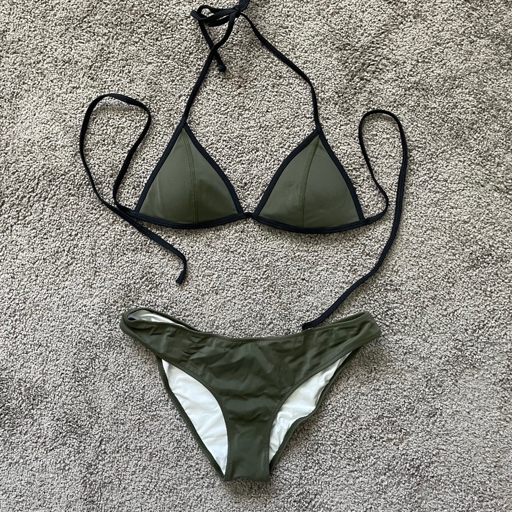 PINK Victoria's Secret Army Green Triangle Top and Cheeky Bottoms Bikini